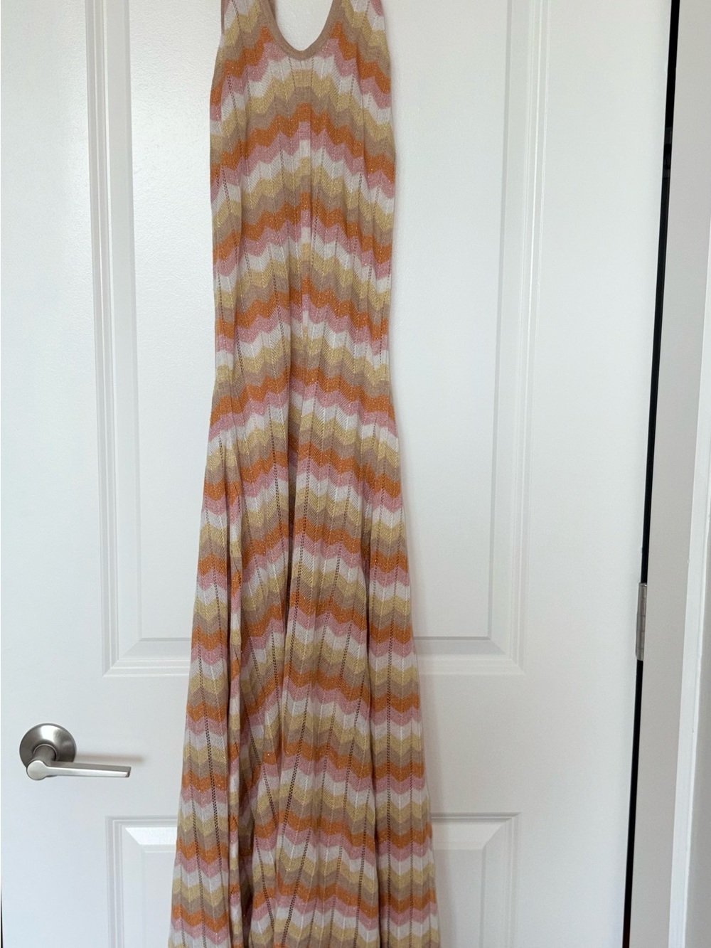 Hansen & Gretal (S) Chevron Knit Maxi Skirt in Pink, Tan & Cream